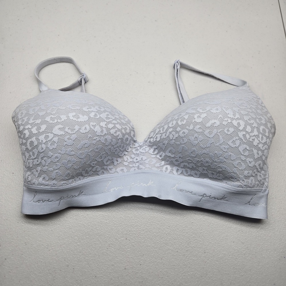 PINK Women Bra 34D‎ Blue Animal Print Wear Everywhere T Shirt Wireless Lace
